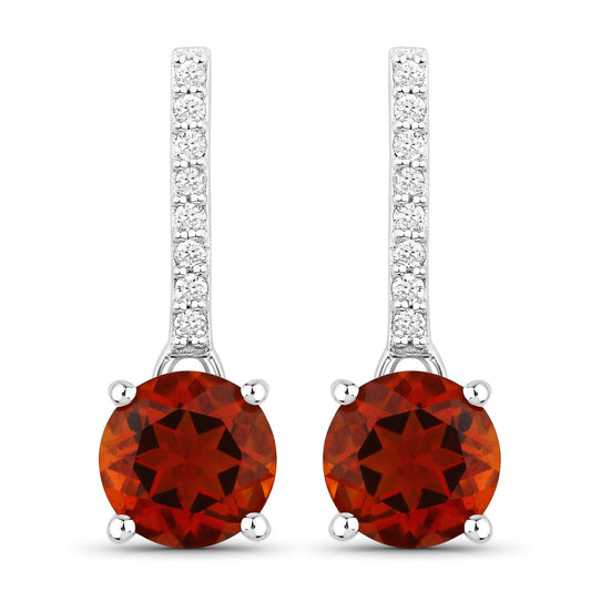 2.00 Ct Round Orange Madeira Citrine & Lab Diamond Prong Silver Dangle Earrings
