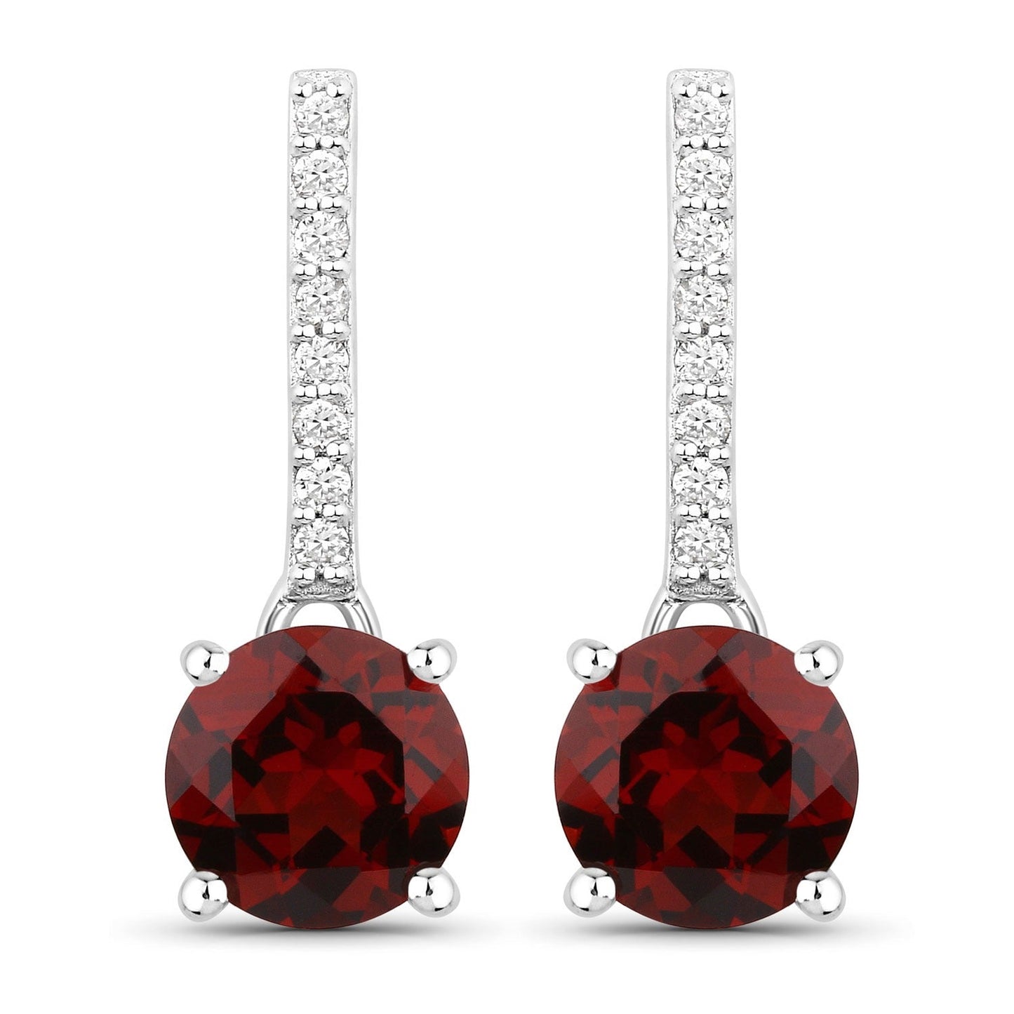 2.00 Ct Round Deep Red Mozambique Garnet & Lab Diamond Prong Silver Dangle Earrings