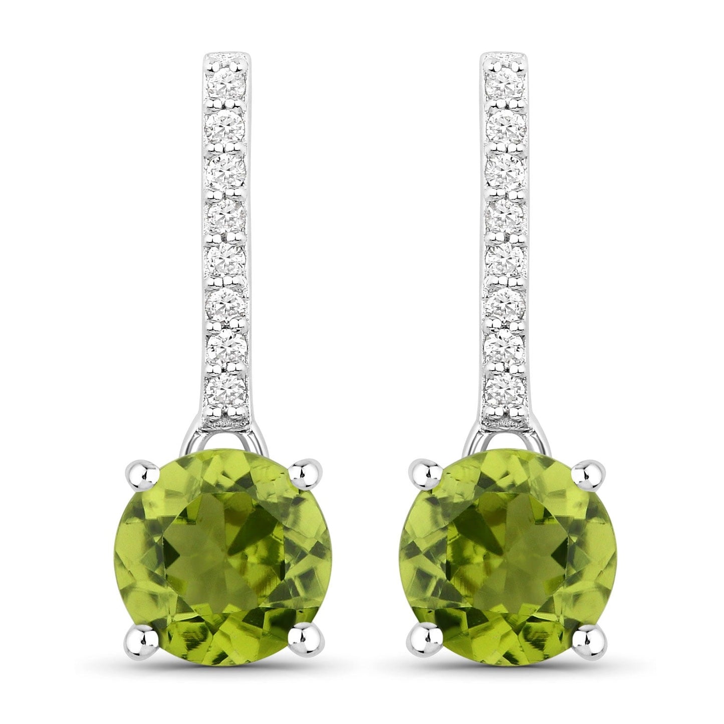 1.60 Ct Round Green Peridot & Lab Diamond Prong Silver Dangle Earrings