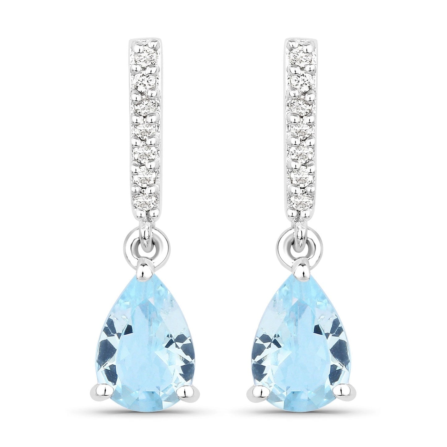 1.20 Ct Pear Blue Aquamarine & Lab Diamond Prong Silver Teardrop Dangle Earrings