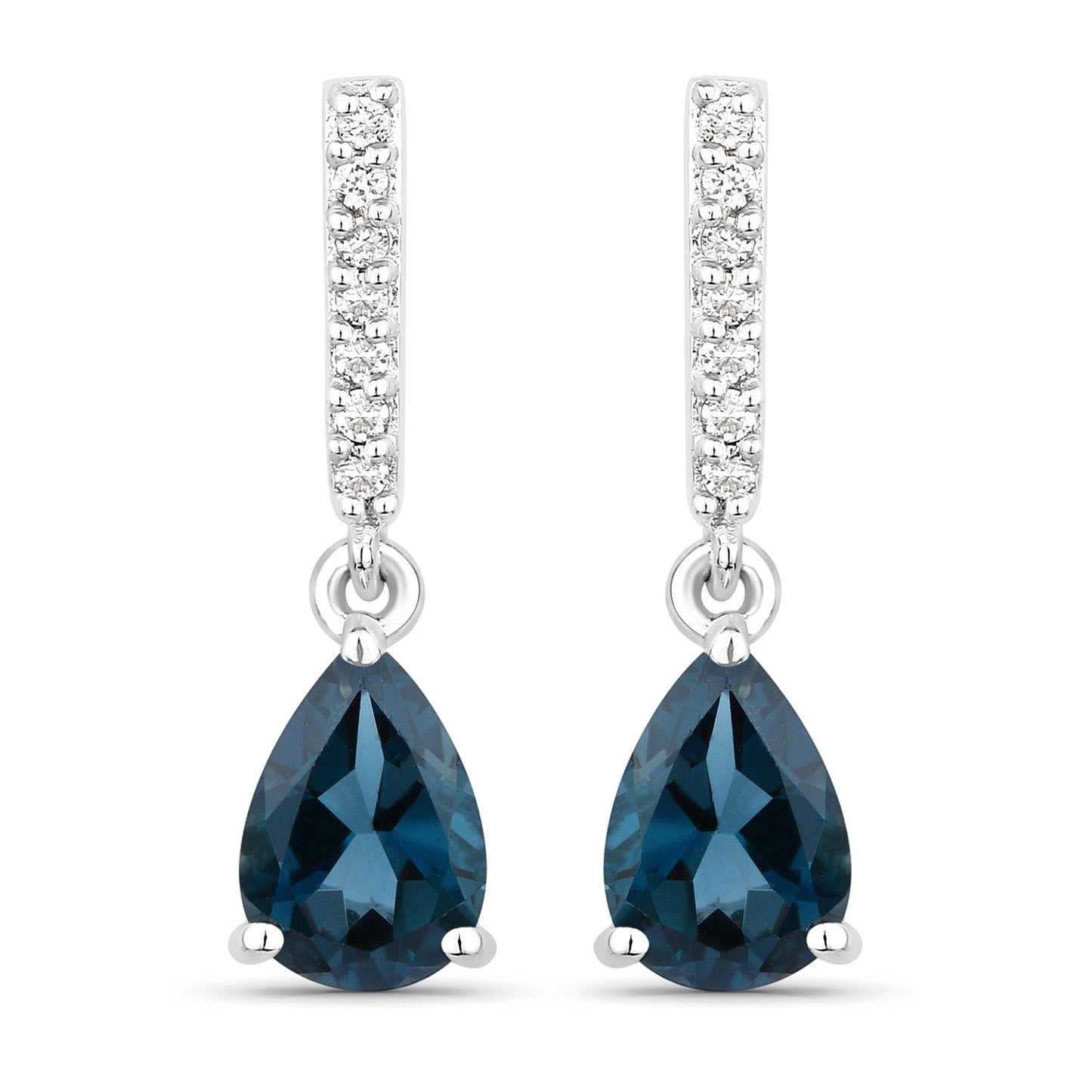 1.70 Ct Pear London Blue Topaz & Lab Diamond Prong Silver Teardrop Dangle Earrings