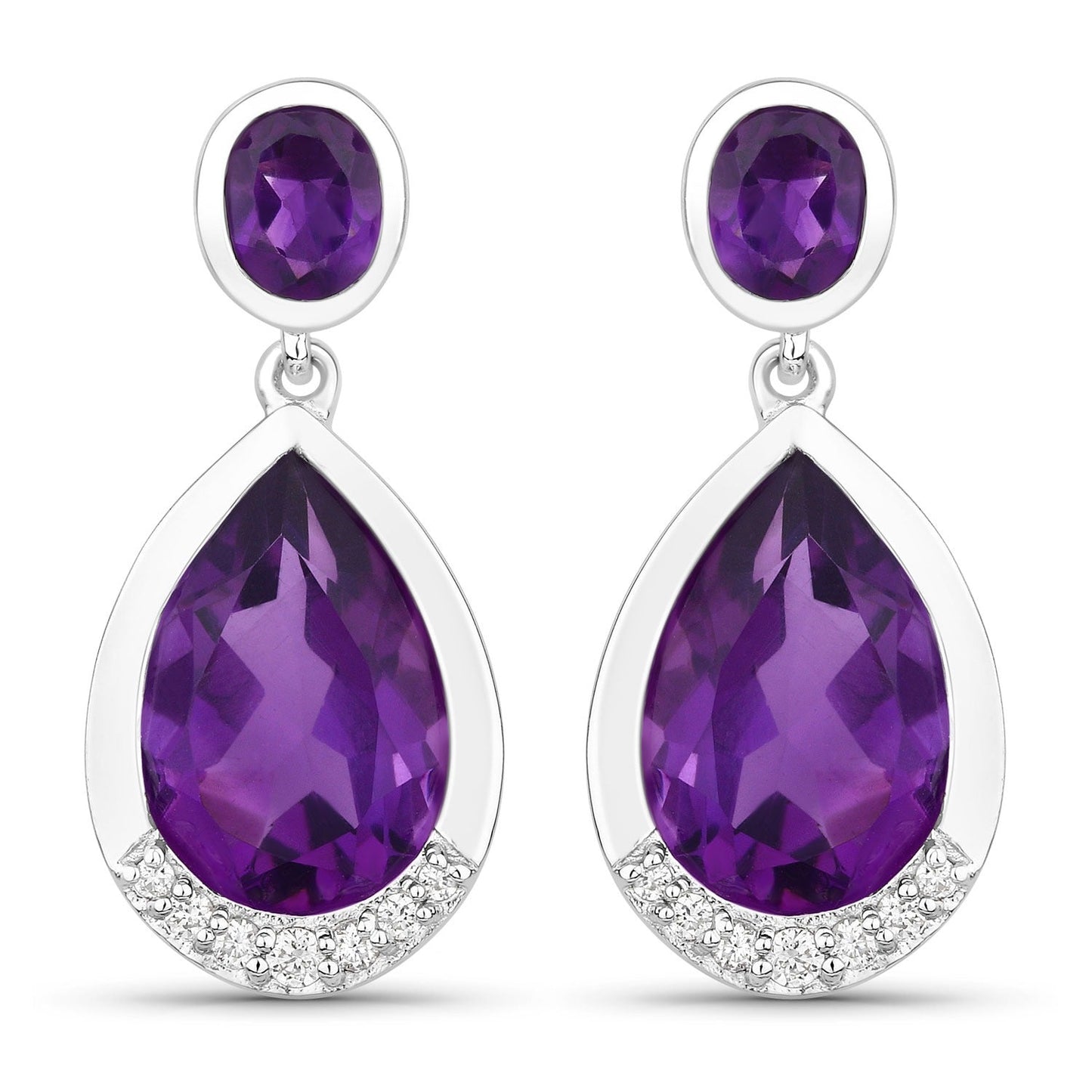 Purple Amethyst & Lab Grown Diamond Bezel Silver Dangle Earrings