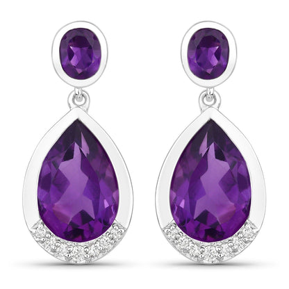 Purple Amethyst & Lab Grown Diamond Bezel Silver Dangle Earrings