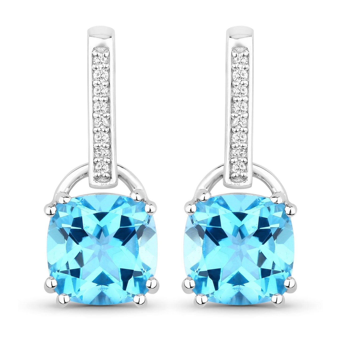 4.60 Ct Cushion Swiss Blue Topaz & Lab Diamond Prong Silver Dangle Earrings