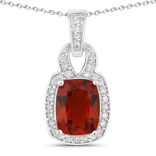 1.65 Ct cushion orange Madeira Citrine and Lab Diamond prong Silver Slide Pendant Necklace