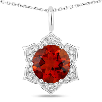 1.50 Ct round orange Madeira Citrine and Lab Diamond prong Silver flower pendant Necklace