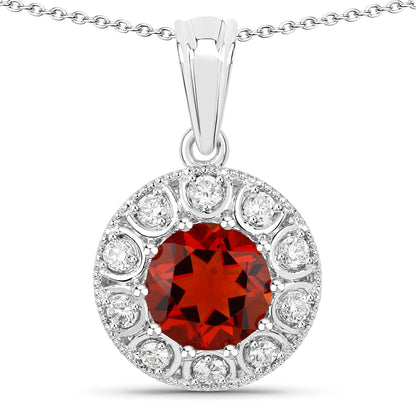 1.50 Ct round orange Madeira Citrine and Lab Diamond prong Silver Halo pendant Necklace
