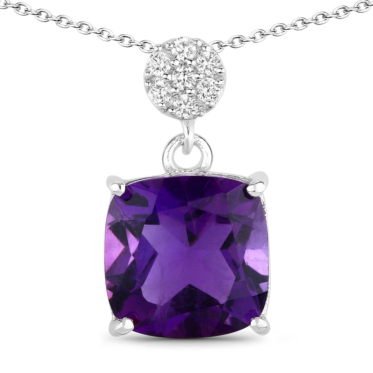 2.60 Ct Cushion Purple  Amethyst & Lab Diamond prong Silver Slide Pendant Necklace