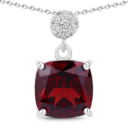 3.50 Ct Cushion red Mozambique Garnet & Lab Diamond prong Silver Slide Pendant Necklace