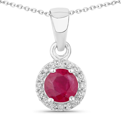 0.55 Ct Round Pink Mozambique Ruby & Lab Diamond prong Silver Halo pendant Necklace