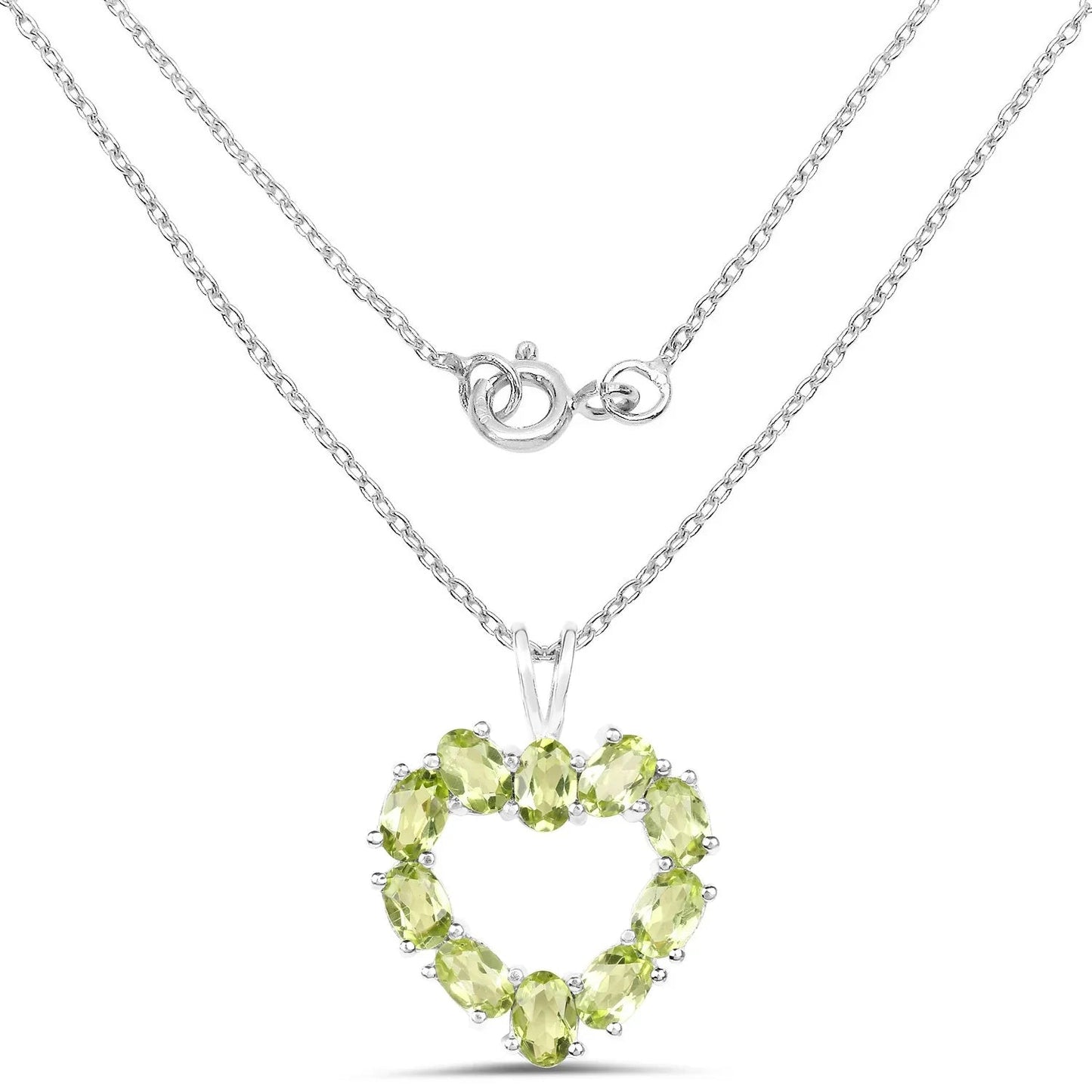 4.50 Ct Oval Green Peridot Prong Silver Heart Pendant Necklace