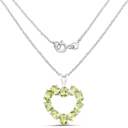 4.50 Ct Oval Green Peridot Prong Silver Heart Pendant Necklace