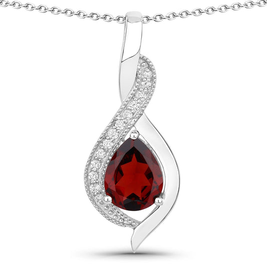 1.80 Ct Pear Red Mozambique Garnet & Lab Diamond Prong Silver Teardrop Crossover Pendant Necklace