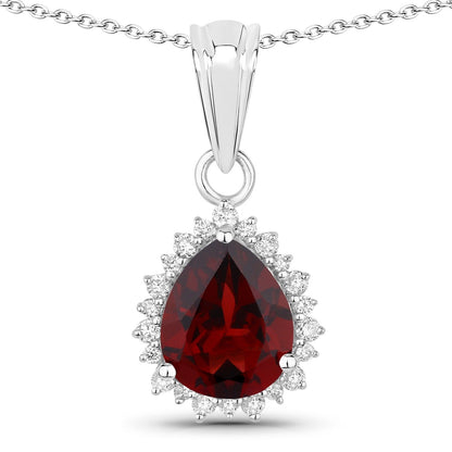 2.45 Ct Pear Red Mozambique Garnet & Lab Diamond Prong Silver Halo Teardrop Pendant Necklace