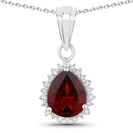 2.45 Ct Pear Red Mozambique Garnet & Lab Diamond Prong Silver Halo Teardrop Pendant Necklace