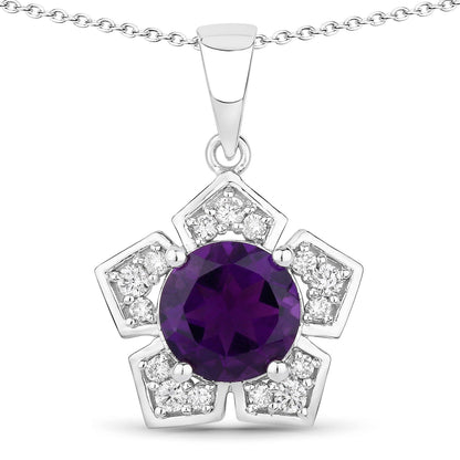2.40 Ct Round Purple Amethyst & Lab Diamond Prong Silver Star Shape Pendant Necklace