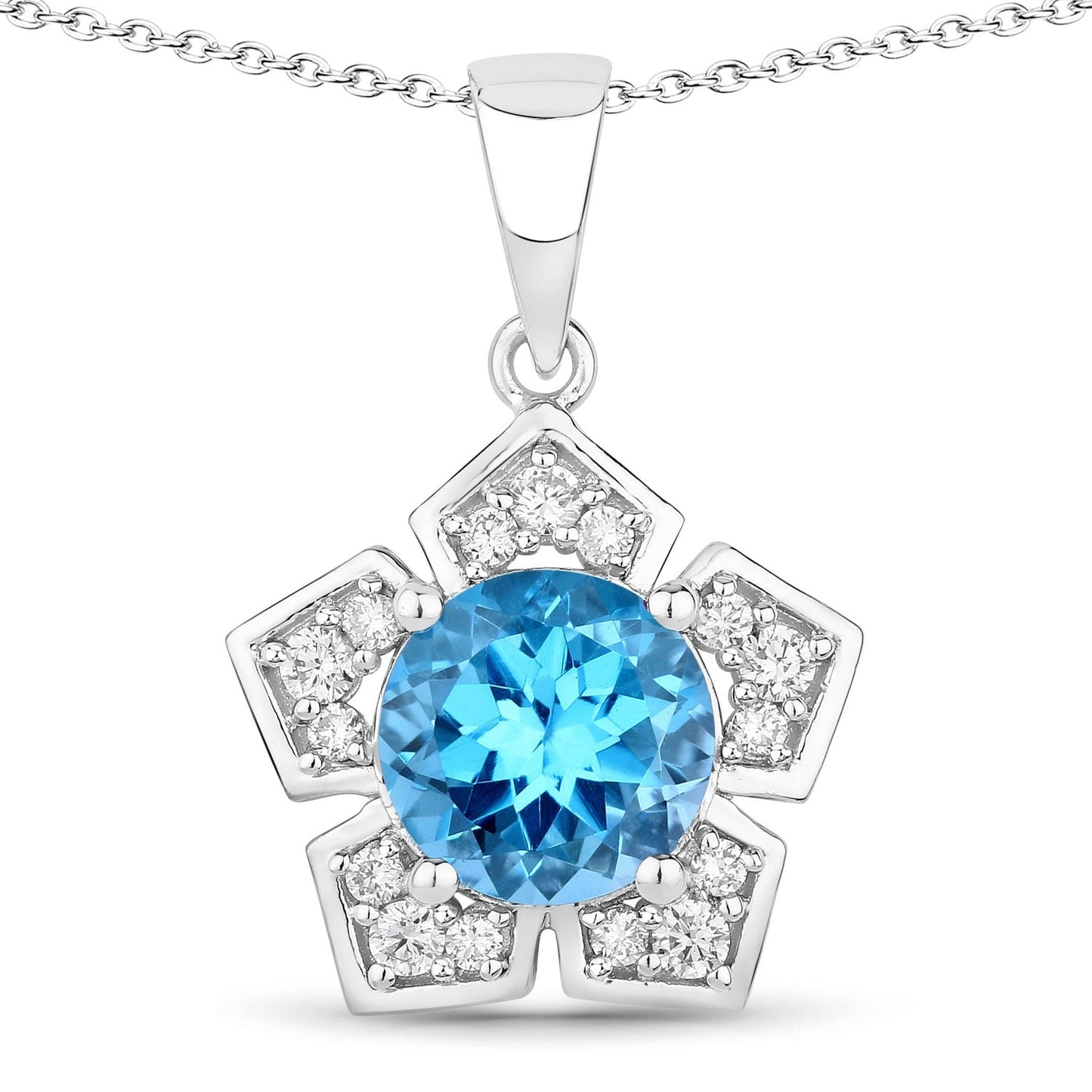 3.75 Ct Round Swiss Blue Topaz & Lab Diamond Prong Silver Star Shape Pendant Necklace