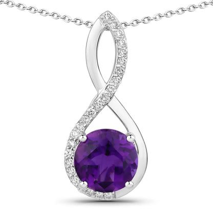 2.40 Ct Round Purple Amethyst & Lab Diamond Prong Silver Crossover Pendant Necklace