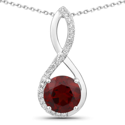 3.25 Ct Round Red Mozambique Garnet & Lab Diamond Prong Silver Crossover Pendant Necklace