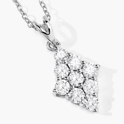 1.01 Cttw Round Lab Diamond  Rhodium Plated Silver Rhombus Cluster Pendant Necklace
