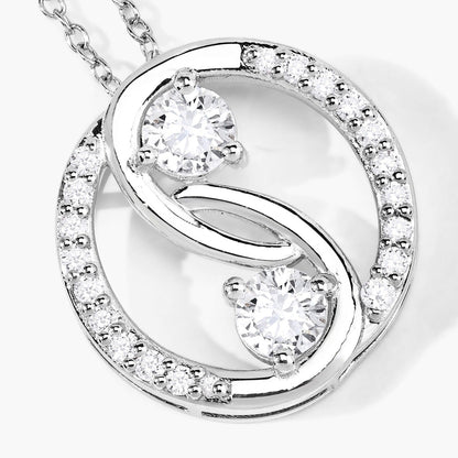 1 Cttw Round Lab Diamond Rhodium Plated Silver Two Stone Swirl Circle Pendant Necklace