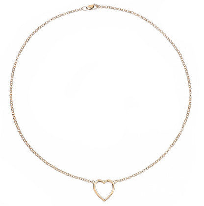 14K Yellow Gold Over Silver Heart Pendant Cable Chain Necklace