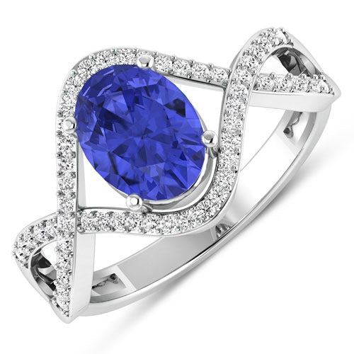 1.09 Ct Oval Violet Tanzanite Lab Diamond Prong 14k Gold Crossover Ring
