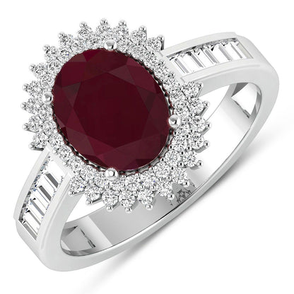 2.30 Ct Oval Pink Ruby & White Diamond Prong 14K White Gold Halo Cocktail Ring