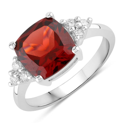 3.50 Ct Cushion Red Mozambique Garnet Lab Diamond Prong Silver Cocktail Ring
