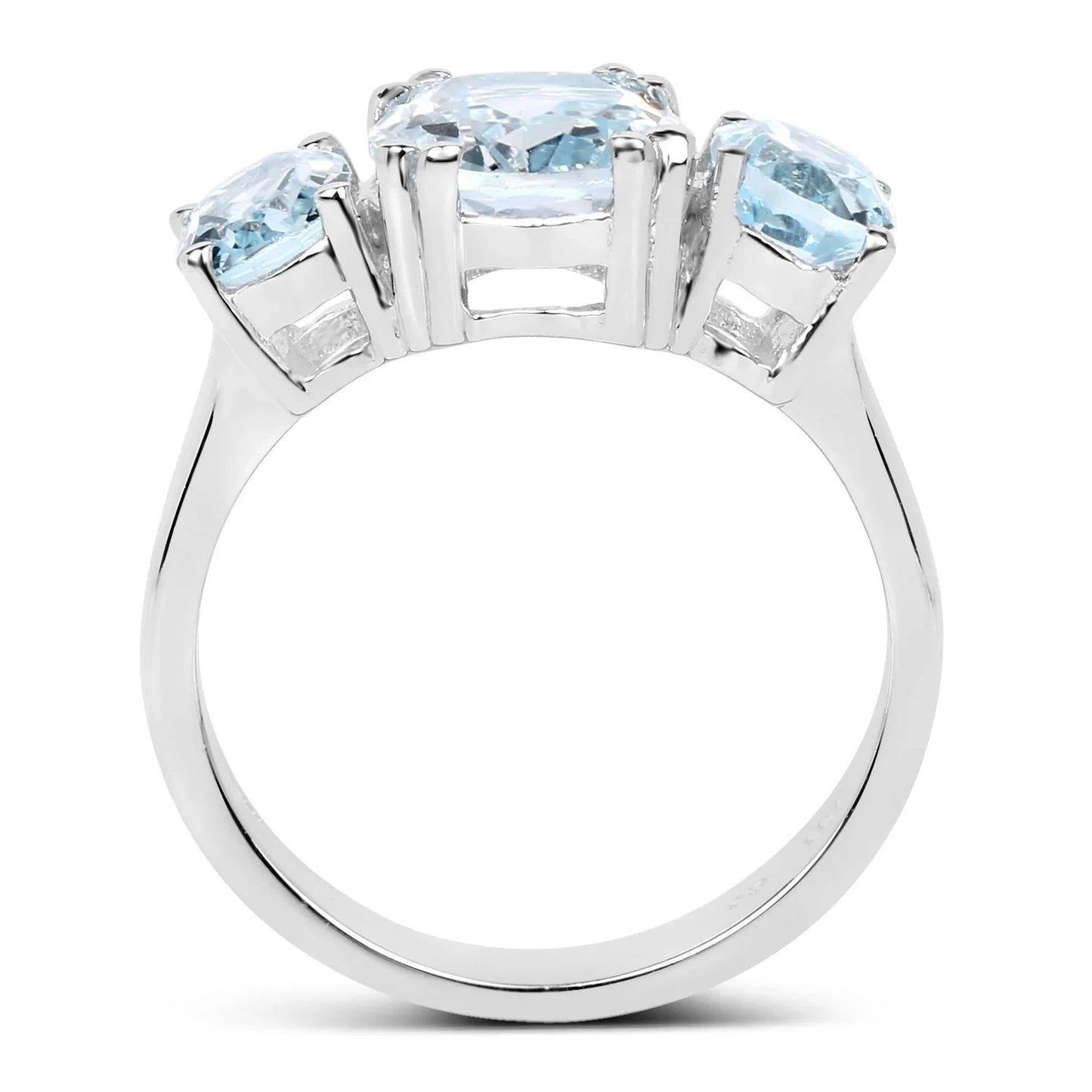 4.45 Ct Oval Blue Topaz Prong Sterling Silver Three Stone Ring