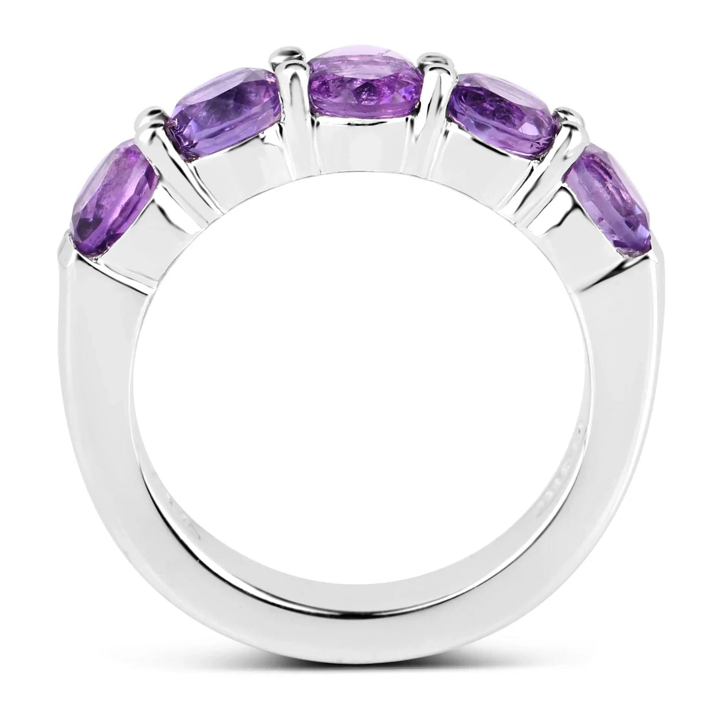 2.25 Ct Round Purple Amethyst Prong Silver Five Stone Ring