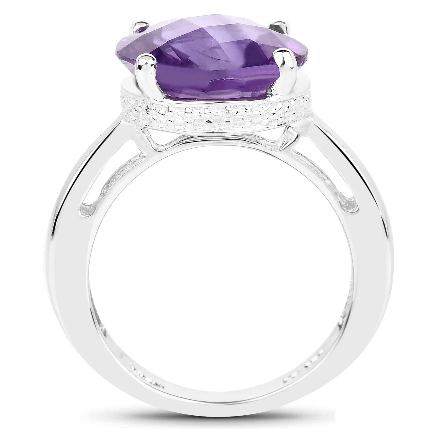5.43 Ct Round Purple Amethyst and White Topaz Prong Silver Solitaire Ring