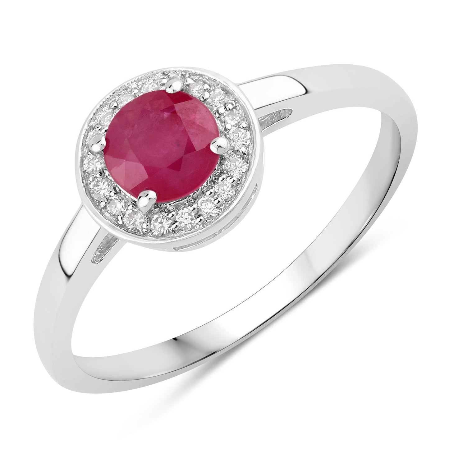 0.55 Ct Round Pink Mozambique Ruby & Lab Diamond Prong Silver Halo Ring