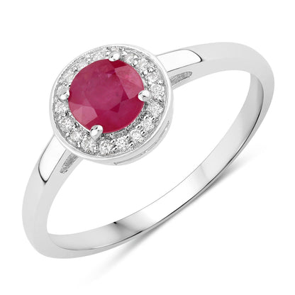 0.55 Ct Round Pink Mozambique Ruby & Lab Diamond Prong Silver Halo Ring