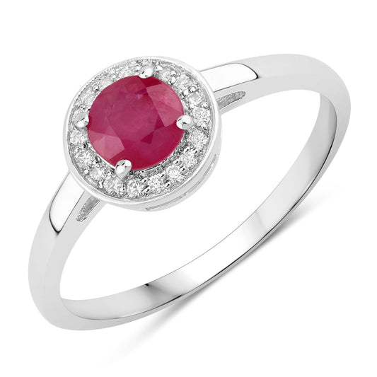 0.55 Ct Round Pink Mozambique Ruby & Lab Diamond Prong Silver Halo Ring
