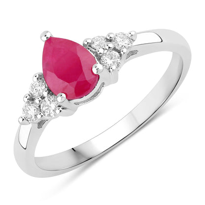 0.80 Ct Pear Pink Mozambique Ruby and Lab Diamond Prong Silver Cocktail Ring