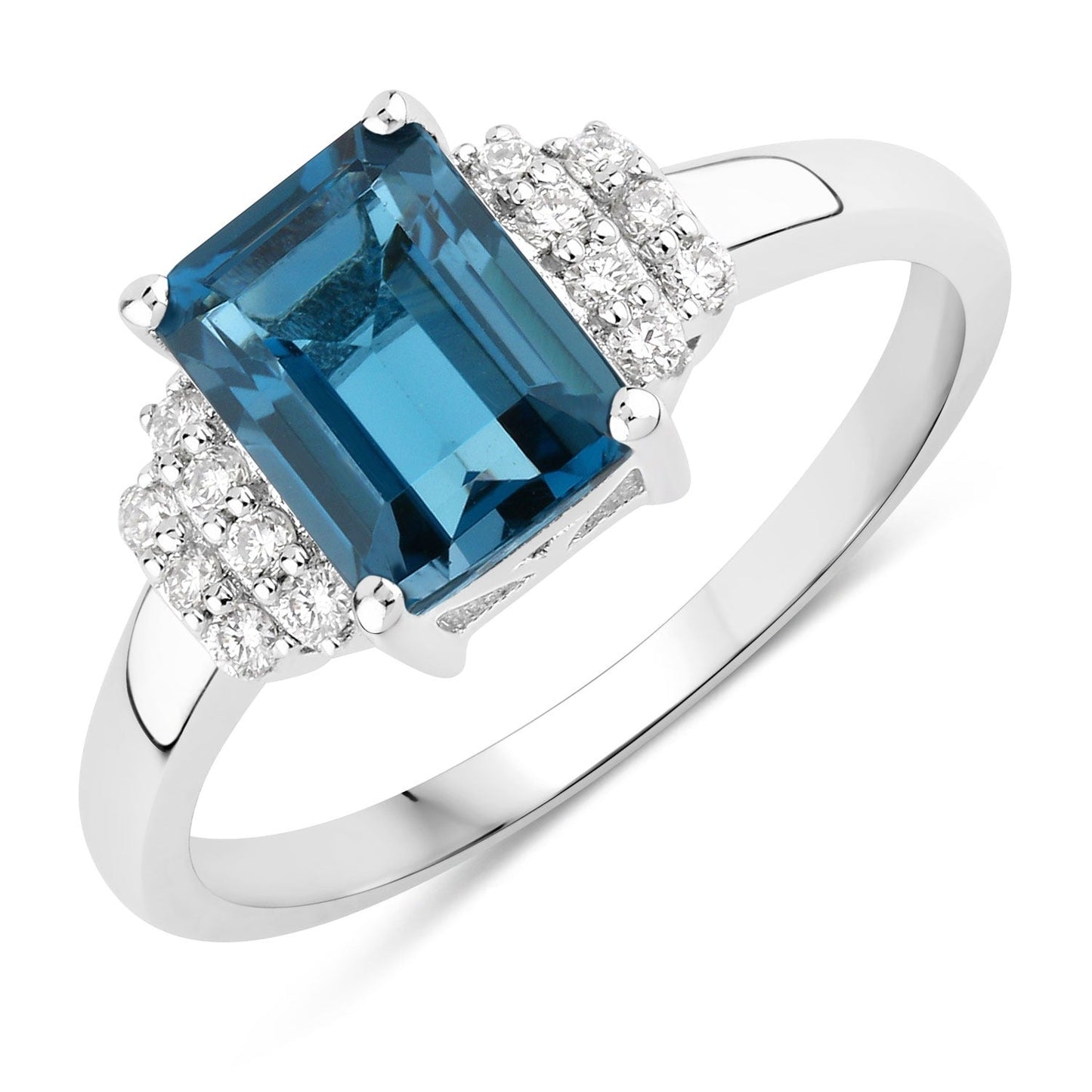 1.60 Ct Octagon London Blue Topaz and Lab Diamond Prong Silver Cocktail Ring