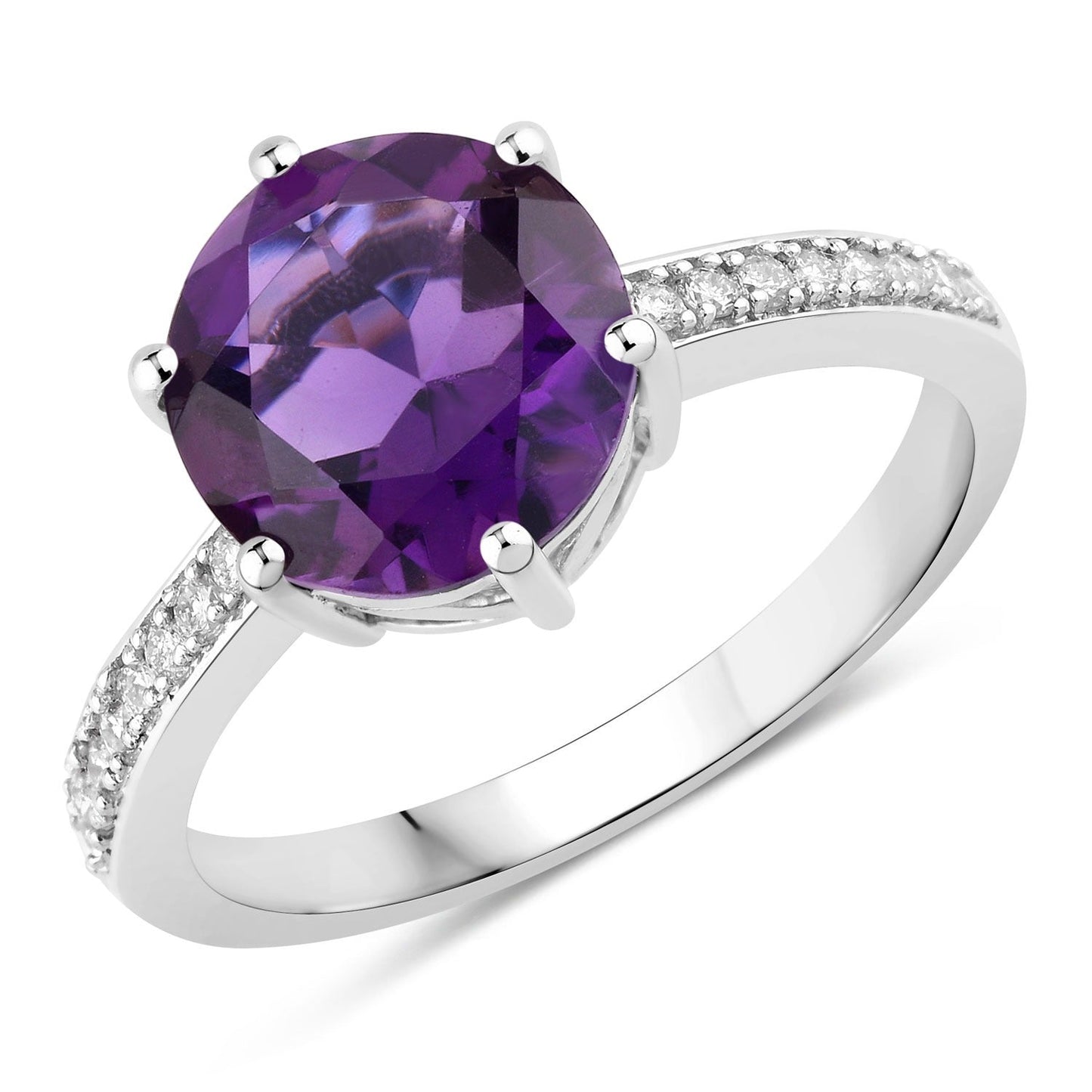 2.40 Ct Round Purple Amethyst and Lab Diamond Prong Silver Pave Bridge Ring