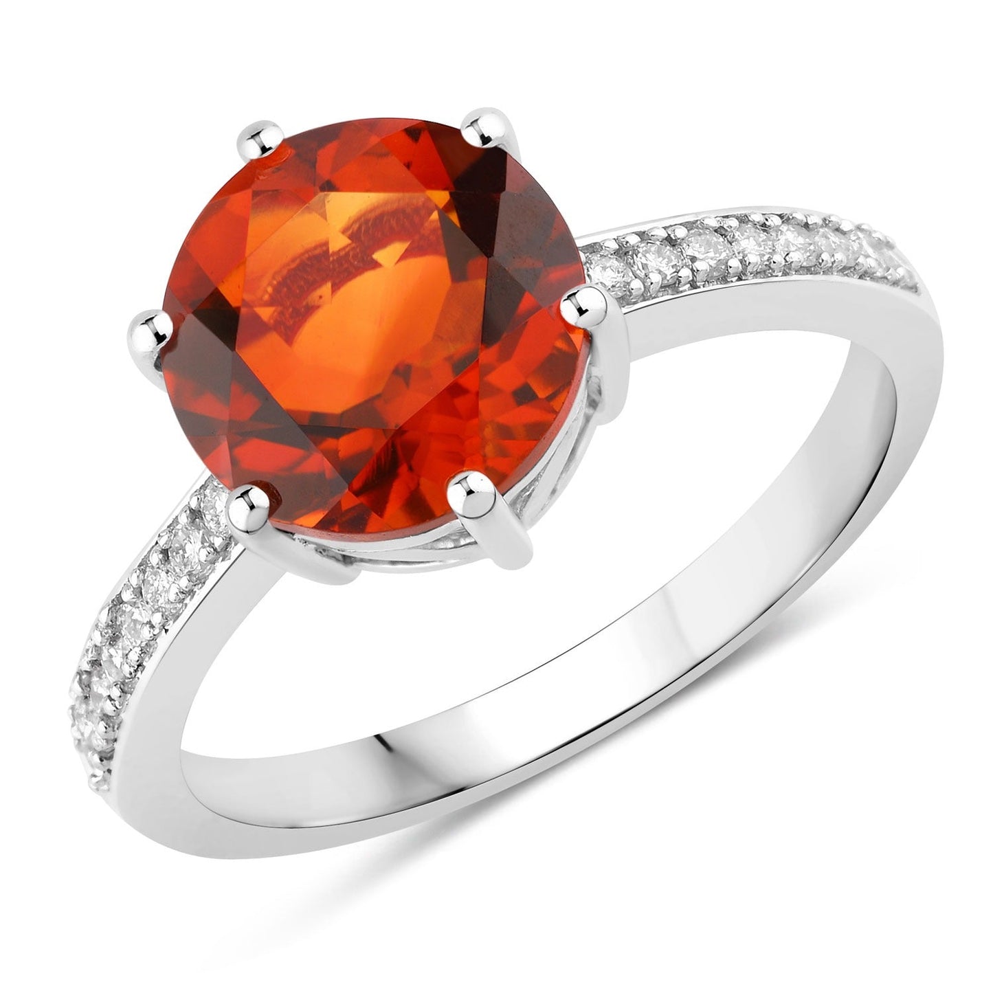 2.20 Ct Round Yellow Madeira Citrine and Lab Diamond Prong Silver Pave Bridge Ring