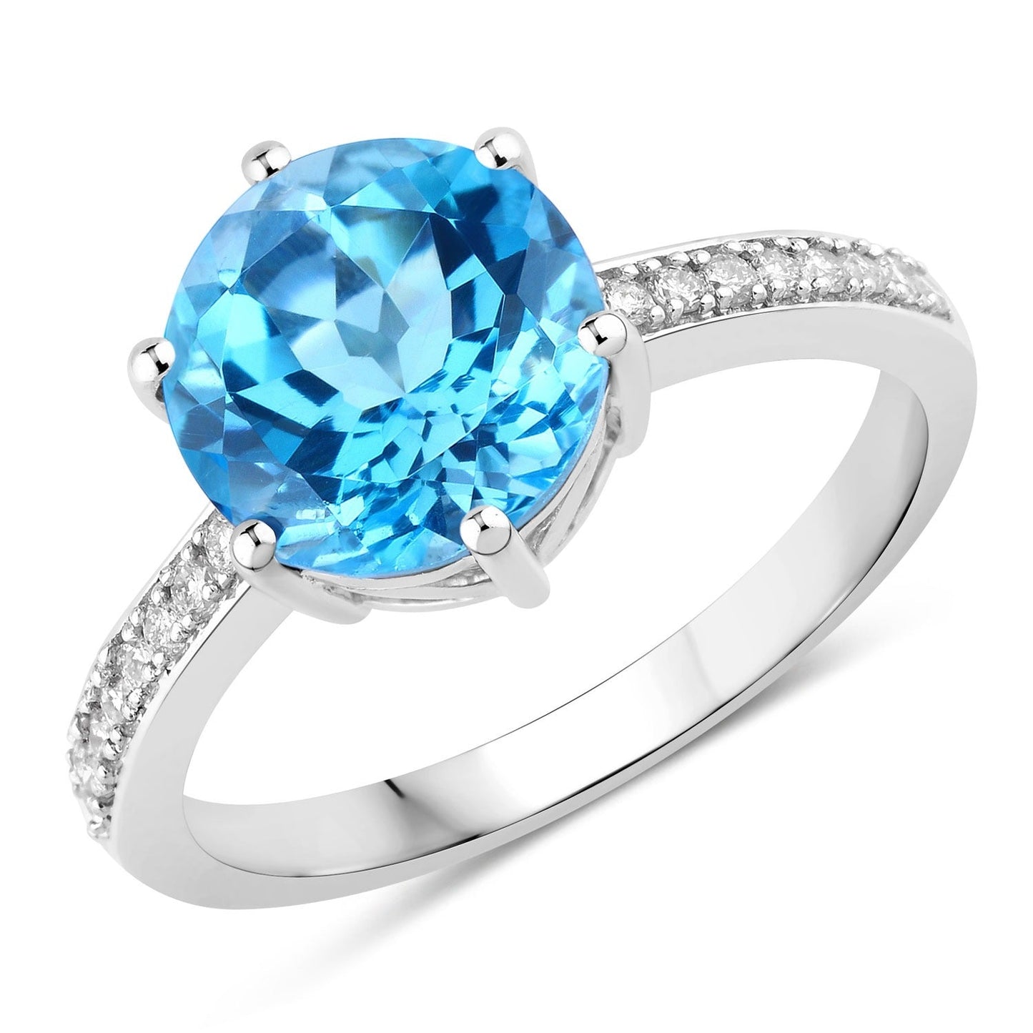 3.75 Ct Round Swiss Blue Topaz and Lab Diamond Prong Silver Pave Bridge Ring
