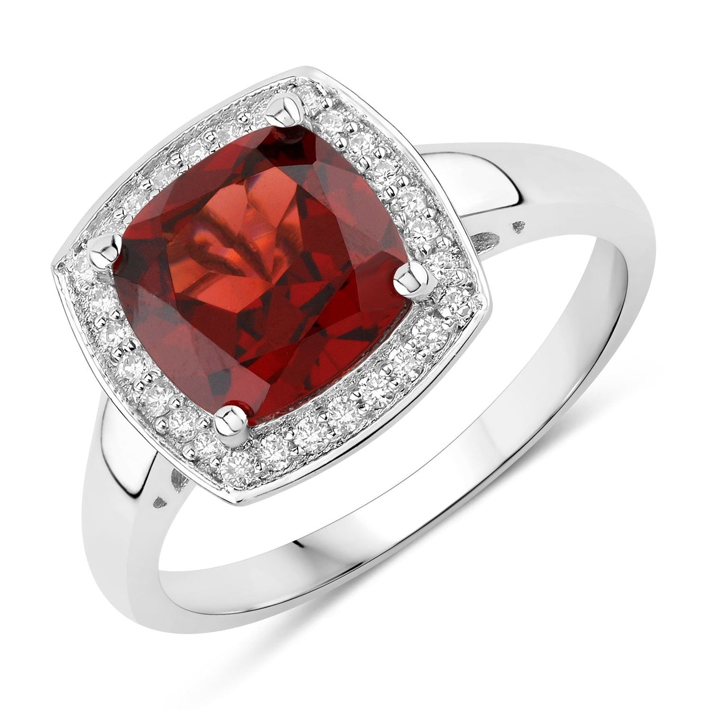 2.35 Ct Cushion Red Mozambique Garnet and Lab Diamond Prong Silver Halo Ring