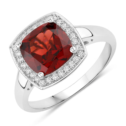 2.35 Ct Cushion Red Mozambique Garnet and Lab Diamond Prong Silver Halo Ring