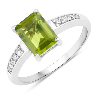 1.60 Ct Octagon Green Peridot and Lab Diamond Prong Silver Pave Bridge Ring