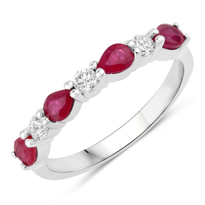 0.80 Ct Pear Pink Mozambique Ruby & Lab Diamond Silver Prong Seven Stone Half Eternity Ring