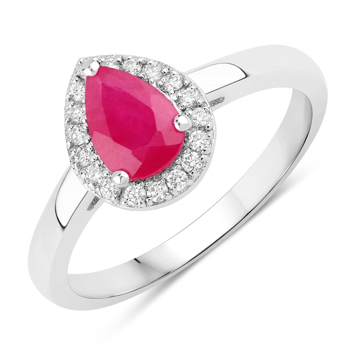 0.80 Ct Pear Pink Ruby & Lab Diamond Prong Sterling Silver Halo Ring