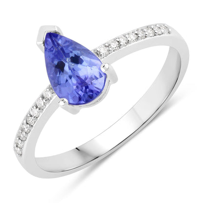 0.78 Ct Pear Violet Tanzanite and Lab Diamond V-Prong Silver Pave Bridge Ring