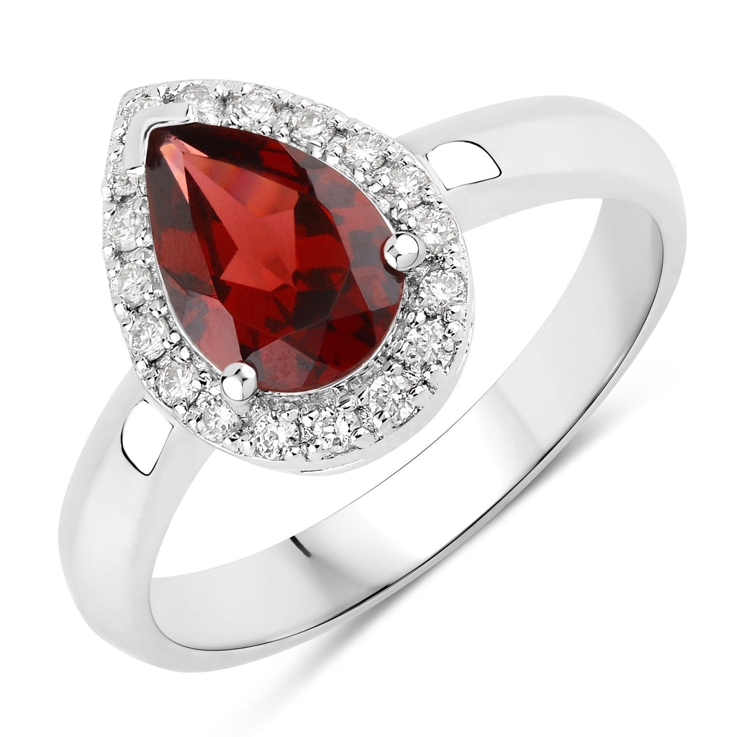 1.30 Ct Pear Red Mozambique Garnet & Lab Diamond Prong Silver Halo Ring