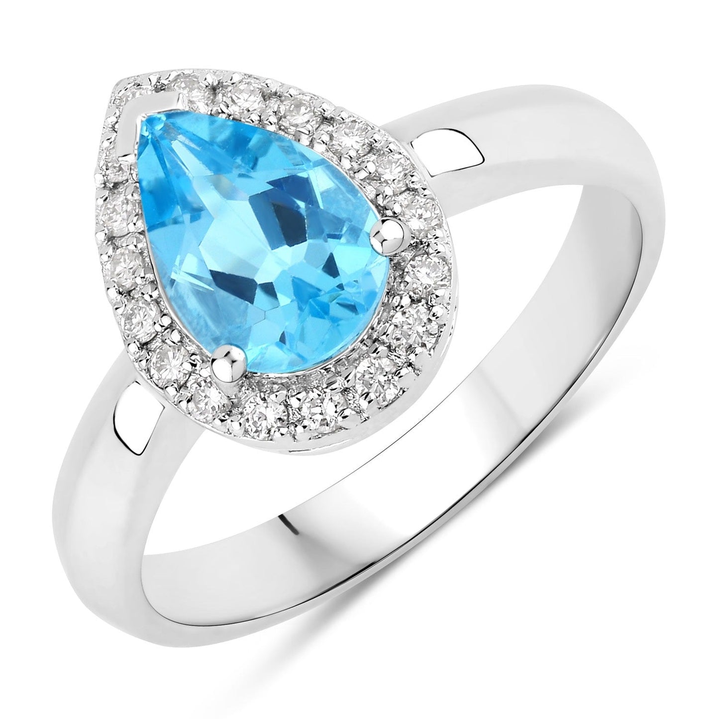 1.30 Ct Oval Swiss Blue Topaz & Lab Diamond Prong Silver Halo Engagement Ring