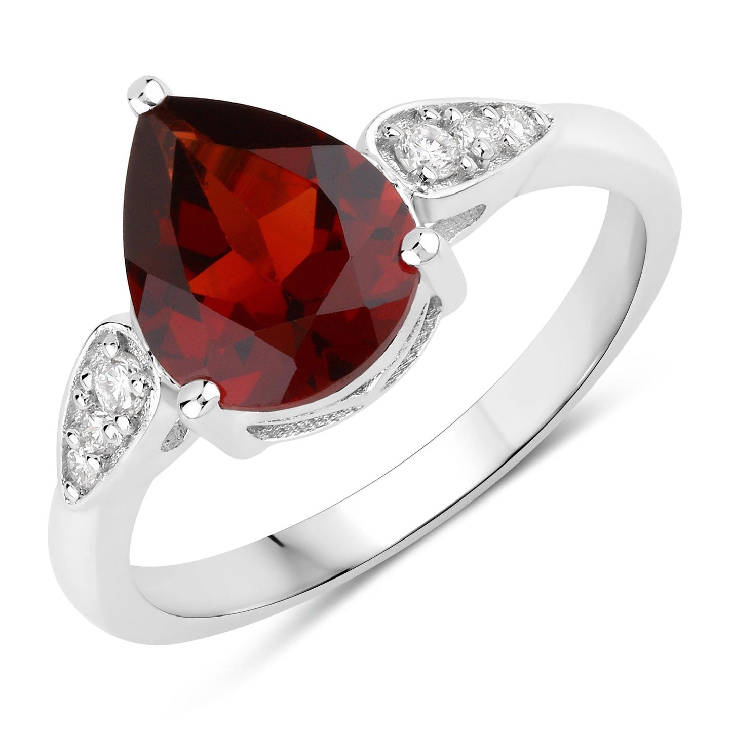 2.45 Ct Pear Red Mozambique Garnet & Lab Diamond Prong Silver Cocktail Ring