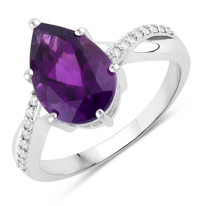 2.50 Ct Pear Purple Amethyst and Lab Diamond Prong Silver Pave Bypass Ring